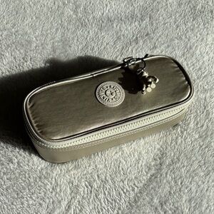 Kipling Metallic Champagne Organizer Pencil Case Monkey Charm KI0198-J95 NWOT